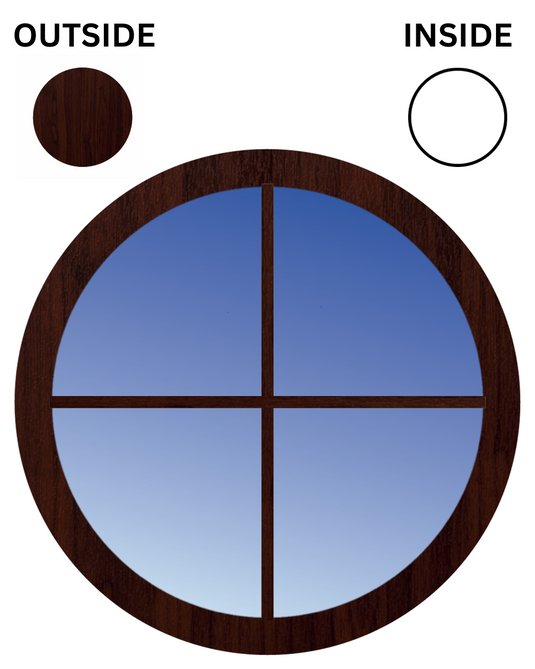 ROSEWOOD ON WHITE Fixed Circular UPVC Port Hole Window