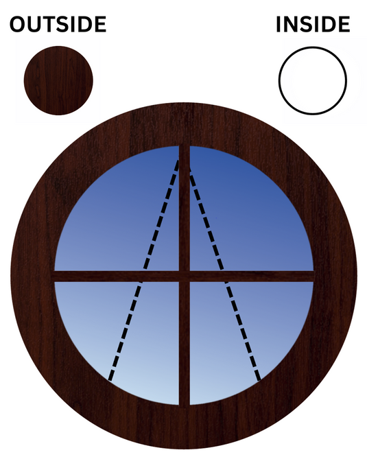ROSEWOOD ON WHITE Top Hung Opening Circular UPVC Port Hole Window